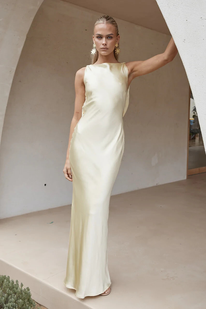 Runaway The Label ADAIR MAXI DRESS LEMON size S NWT