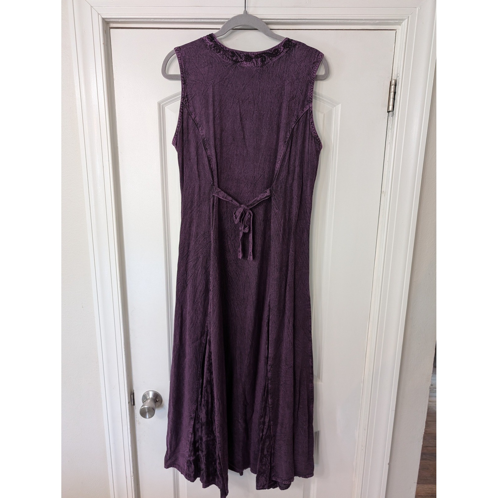 Magic Purple Rayon Embroidered Maxi Dress XL Boho ren faire gypsy crinkle