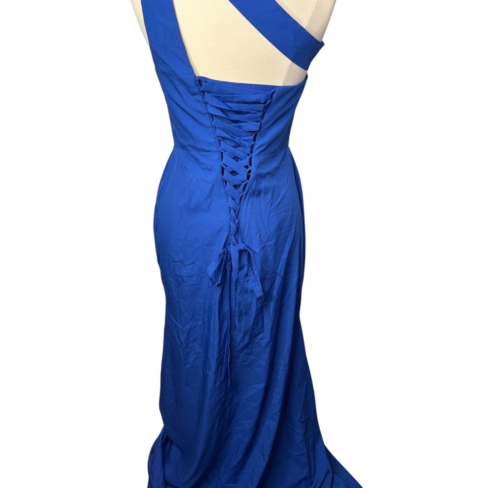 RYANTH One Shoulder Gown Womens Royal Blue 8 NWT Formal Lace Up Back Side Slit