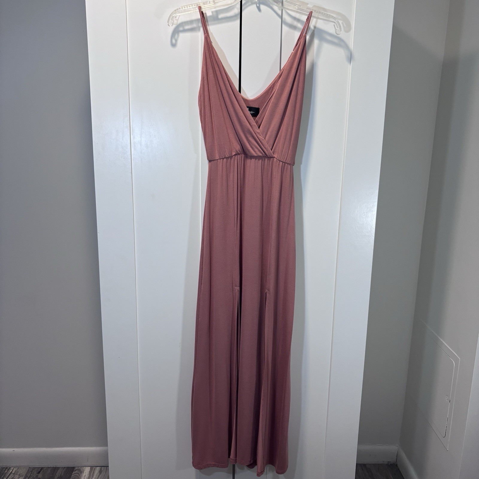Lulus Dusty Rose Mauve Pink Double Slit Plunging V-Neck Maxi Dress Women’s XS