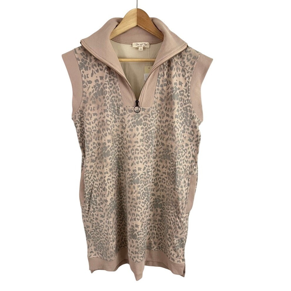 Doe and Rae Dress Size Small Leo Leopard Print Quarter Zip Sleeveless