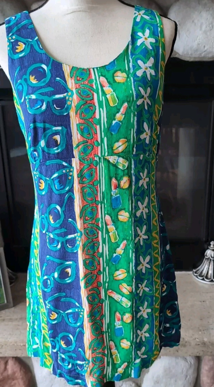 Vtg Big Head Designs Dress M Artsy Colorful Unique Short Pencil Dress
