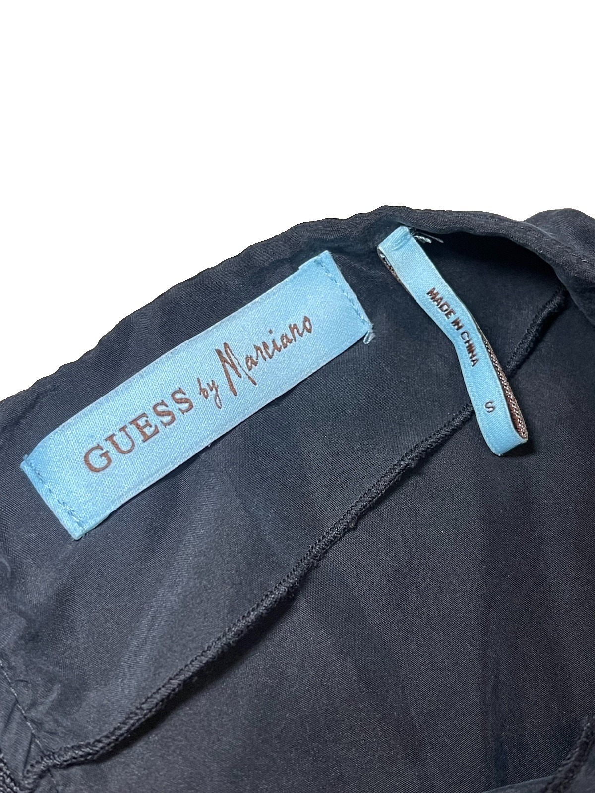 100% SILK GUESS by Marciano S Black Shift Dress Boat Neck 3/4 Sleeve Back Zip