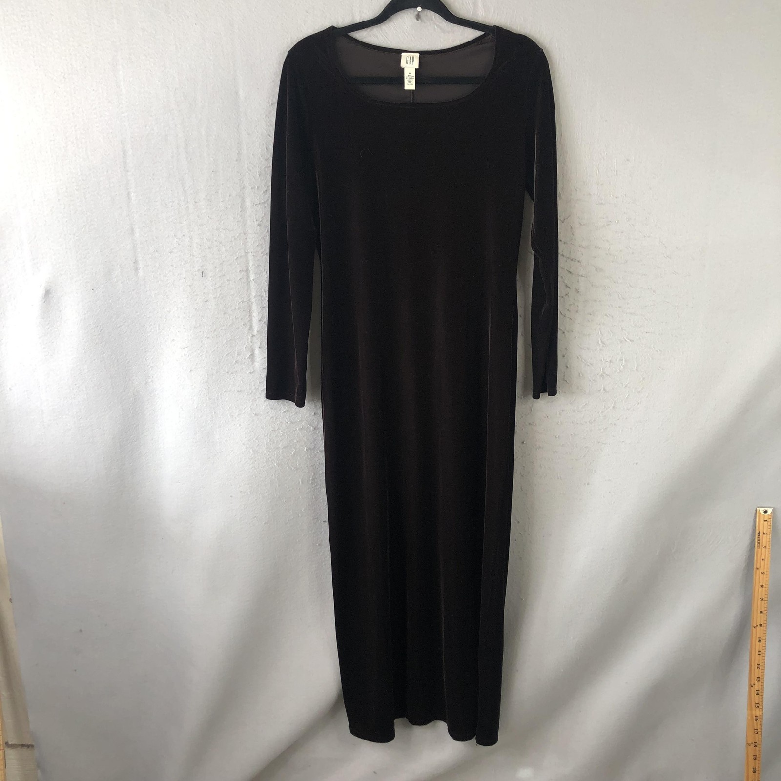 Gap Dress Womens M Brown Velvet Maxi Long Sleeve Scoop Neck Party Y2K Israel