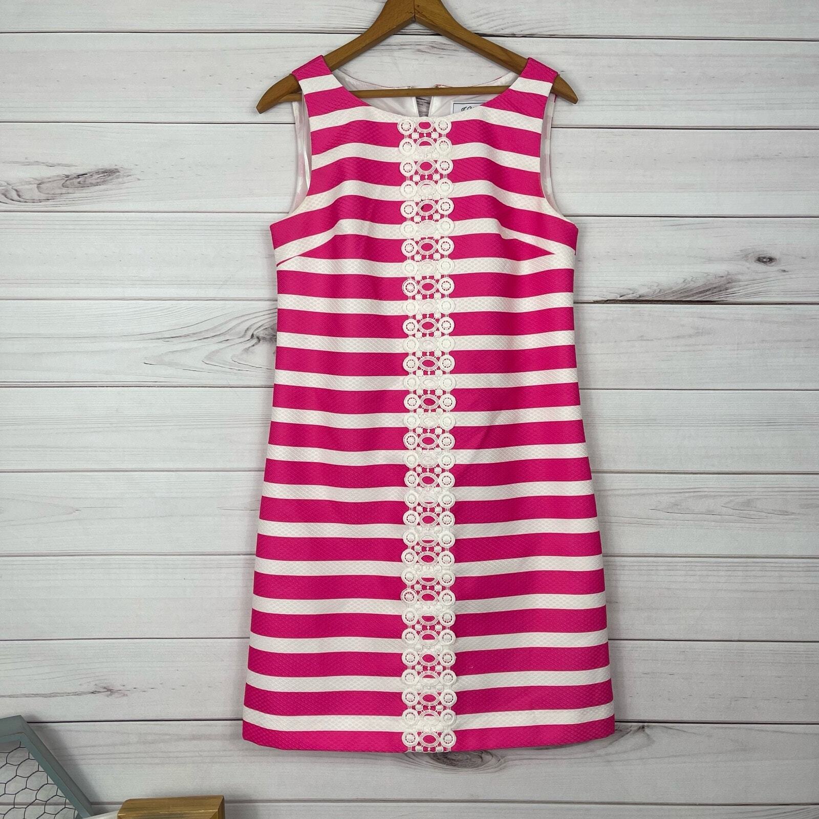 J Howard Womens Pink White Stripe Sleeveless Embroidery Shift Dress SZ 6