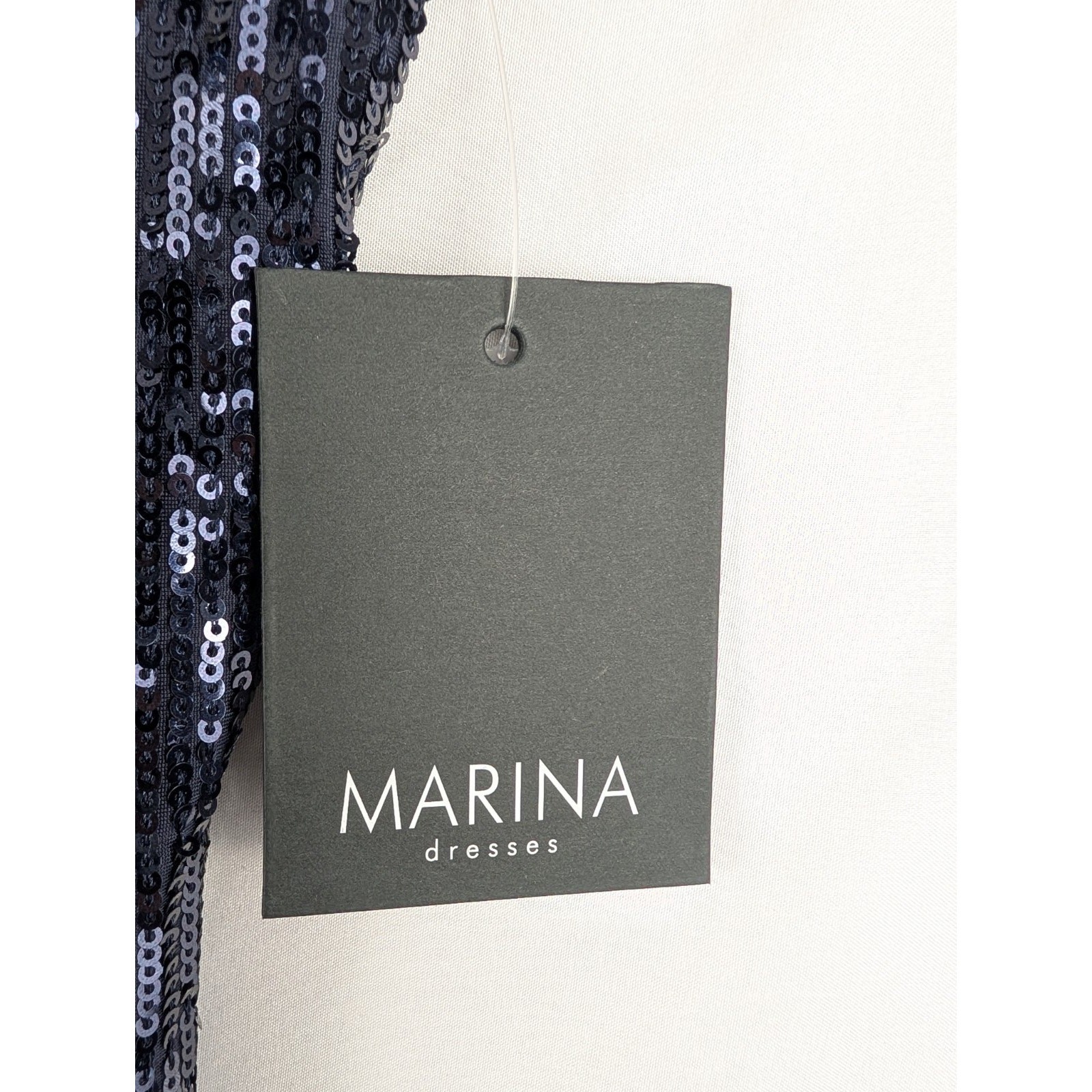 Marina Blue Sequin Spaghetti Strap Cocktail Dress Womens 14 Made In USA NWT