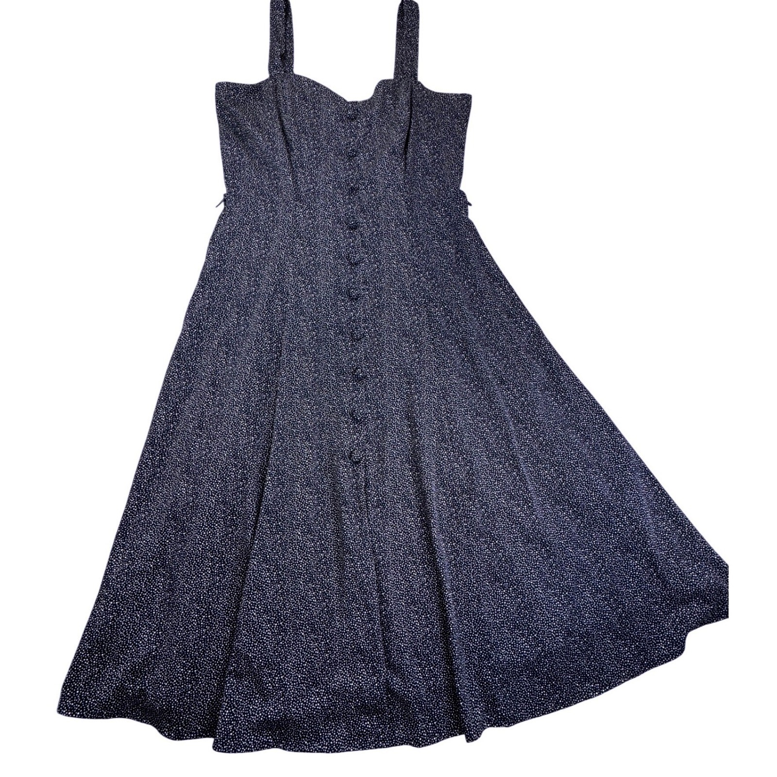 Eva Mendes New York & Company Navy Heart Print Button Front Midi Dress Size 8