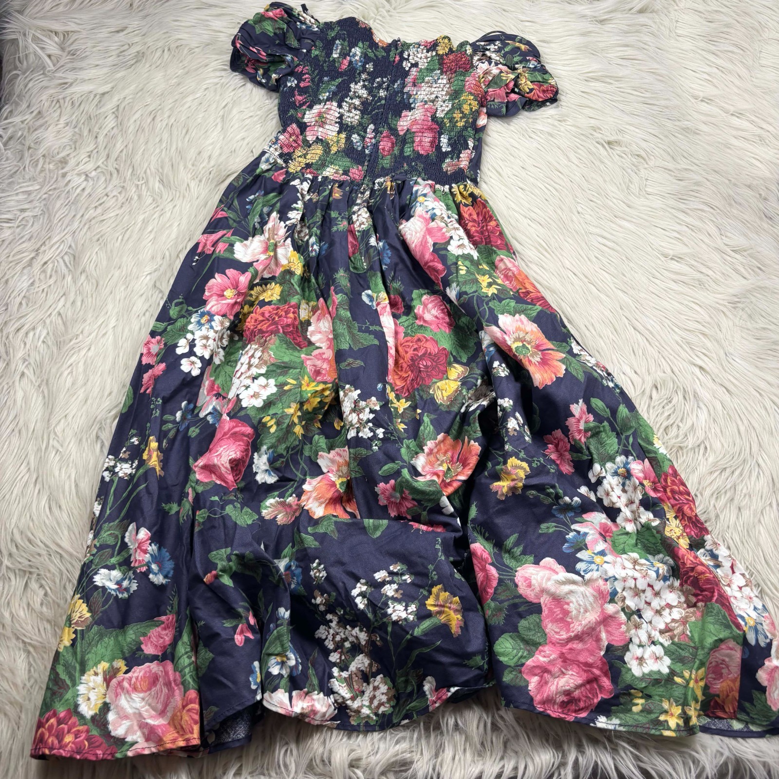 Vinateg 80’s Karin Stevens 4 Floral Sweetheart Off Shoulder Tea Length Dress