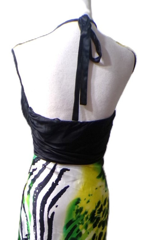 Vtg Cache 6 Halter Maxi Formal 100% silk Lime Black Fairy whimsigoth Nwt Hoco