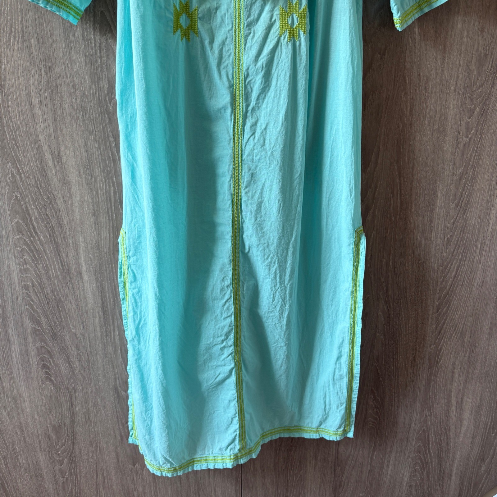 Gretchen Scott Montezuma Embroidered Midi Dress Women Med Turquoise Boho Tassel