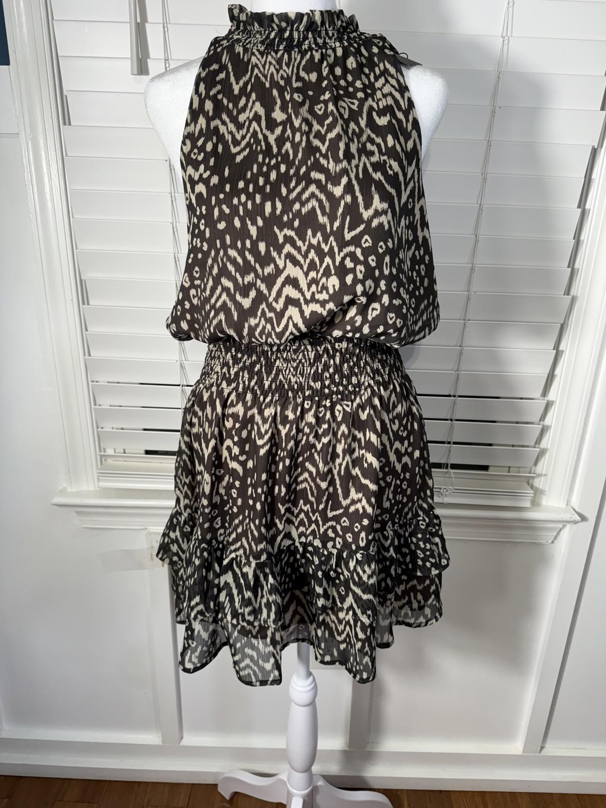 Dress Forum Brown and Beige Patterned Halter Dress Medium NWT