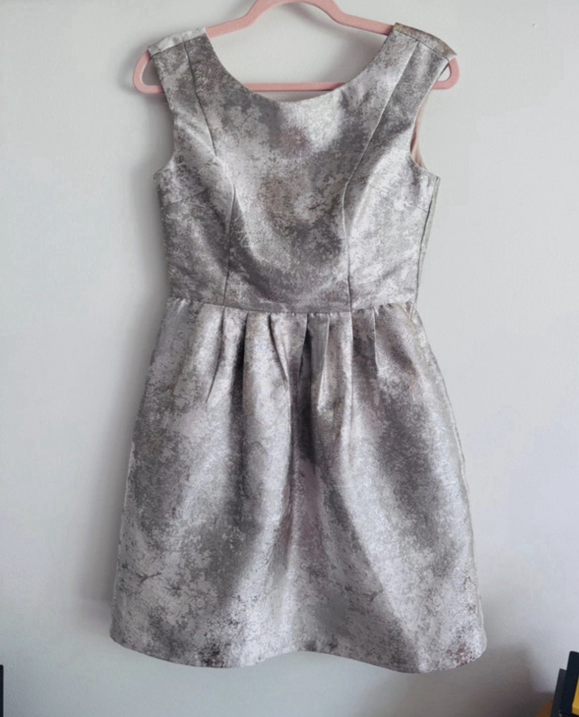 WESTON WEAR Silver Woven Sleeveless Pleated Fit & Flare Mini Dress S Sold.
