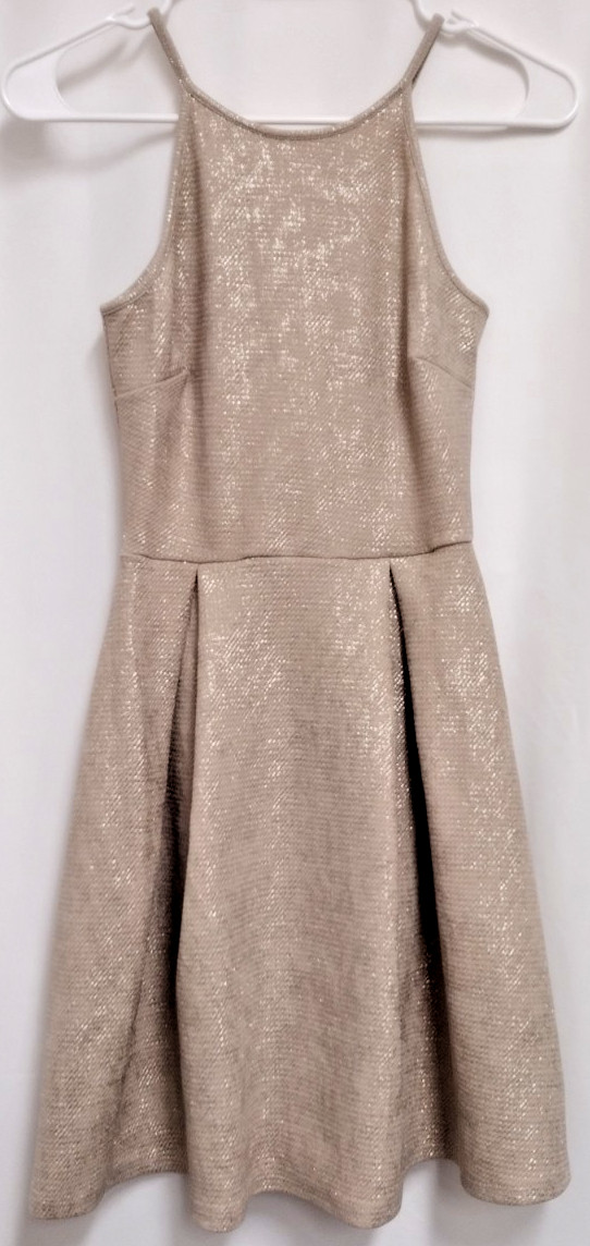 Soprano Spaghetti Strap Dress Size XS Womens Beige Fit Flare Pleated Knee Length