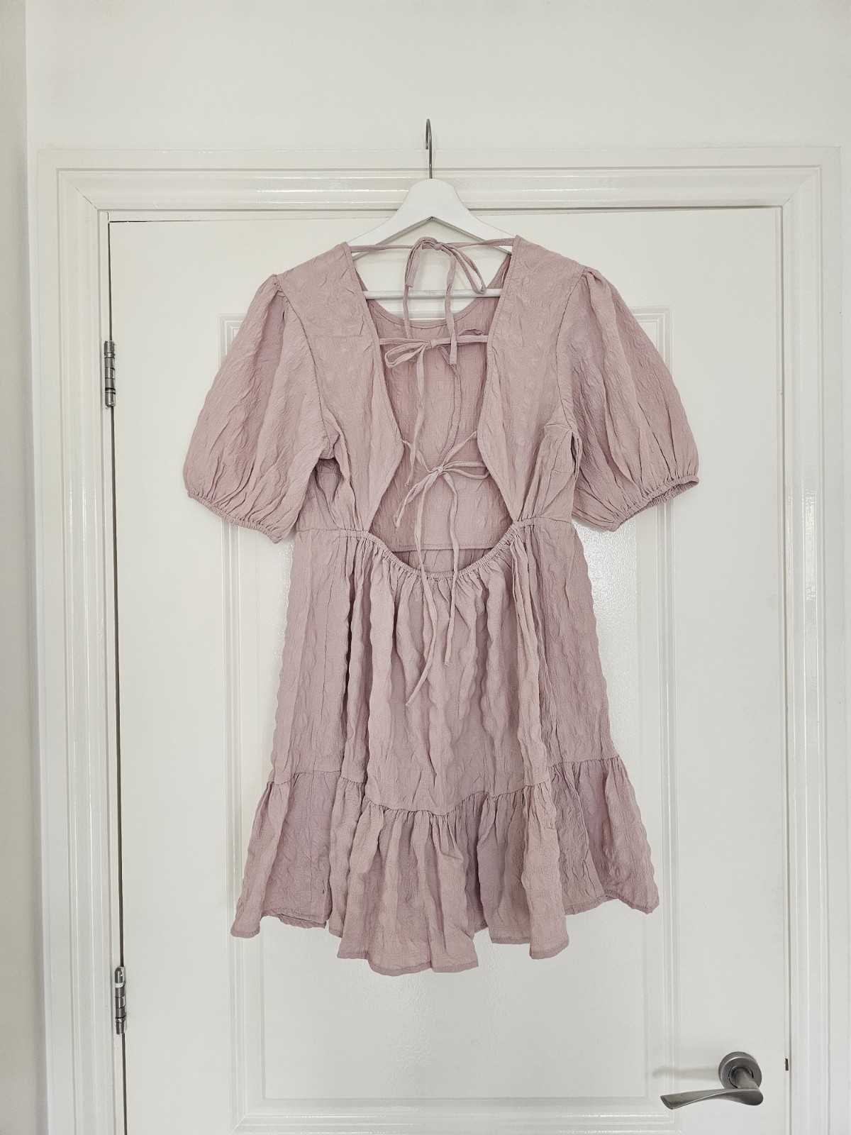 River Island,woman’s puff sleeve, mini back tie summer dress size 12 petite