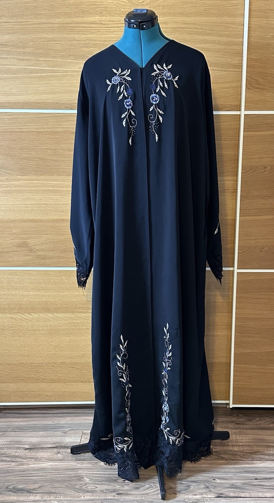 Women Dubai Black Abaya Formal Wear Embroidered Front Button Closure USA Seller