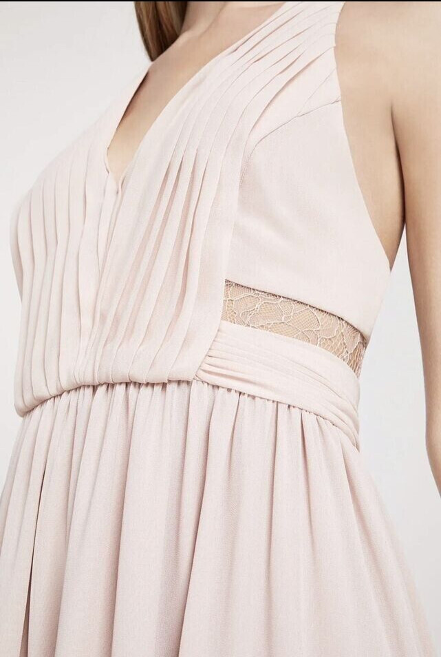 NWT BCBG SIZE 8 Pleated Lace Insert V-Neck Maxi Gown Dress MSRP $138