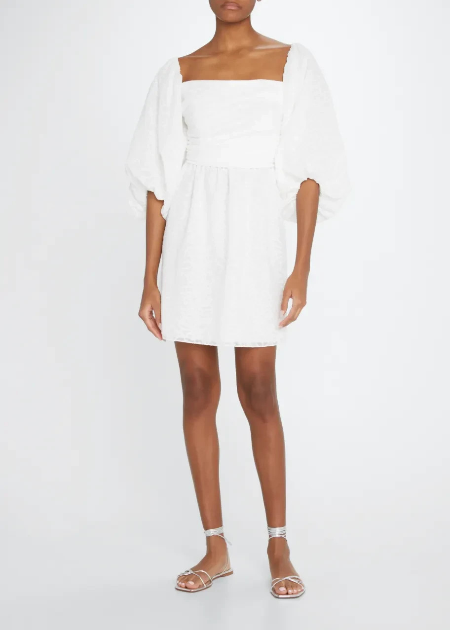 TANYA TAYLOR $495 Josette Puff Sleeve Floral Mini Dress in White Size 0