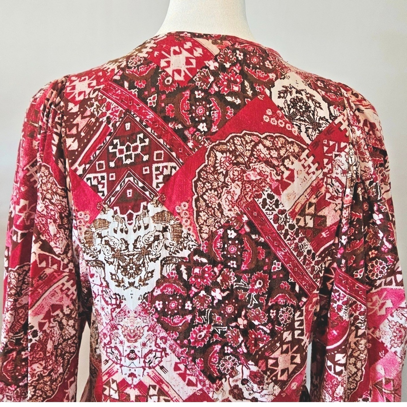 Calvin Klein Women’s Size 4 Boho Midi Dress 3/4 Sleeve Paisley Print Burgundy