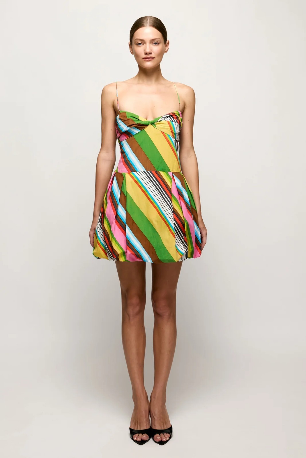 NWT S/W/F Fitted Balloon Mini Dress La Fiesta Stripe Cotton Medium Org $329