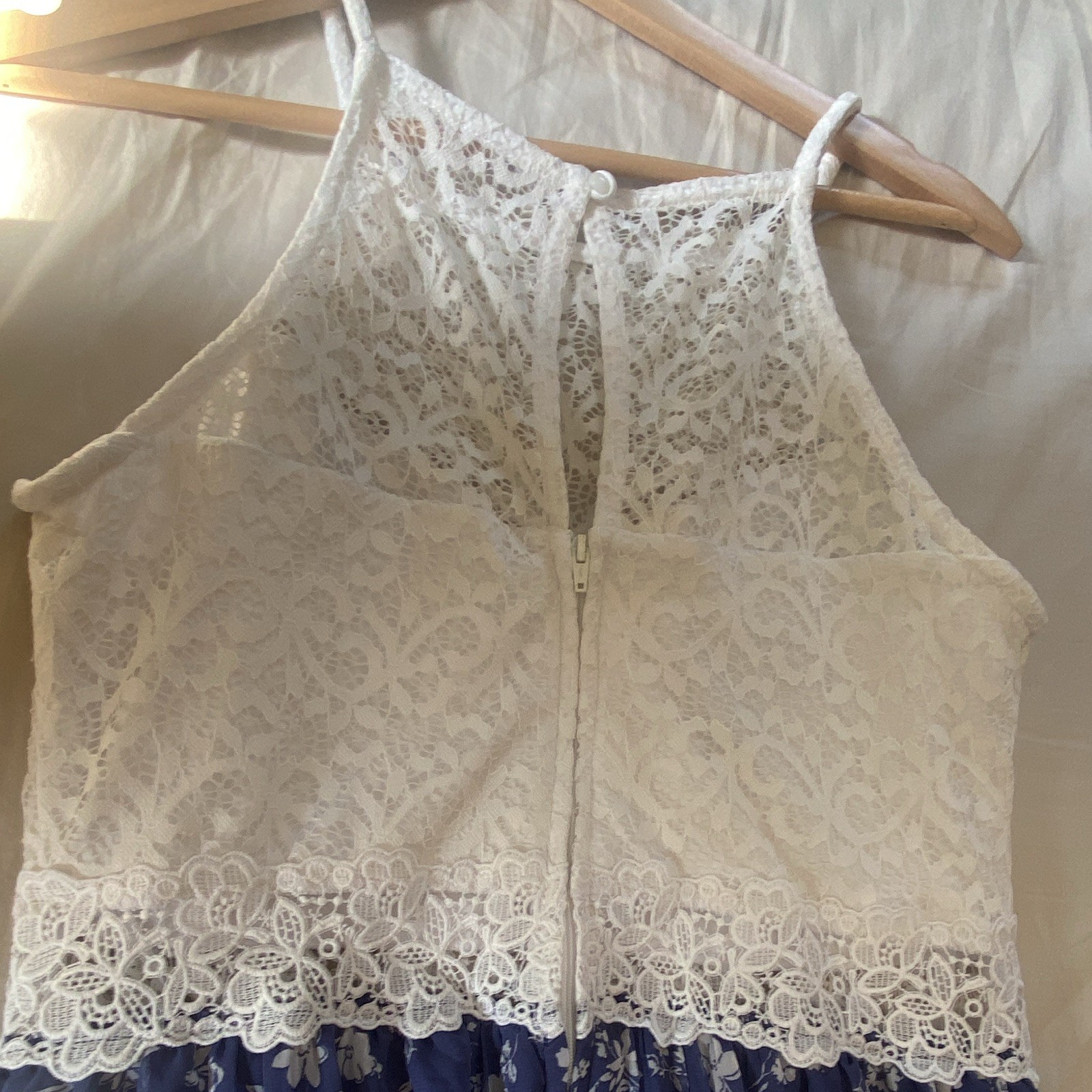 By & By New Womens Blue Floral & White Lace Mixups High Low Dress Size/11