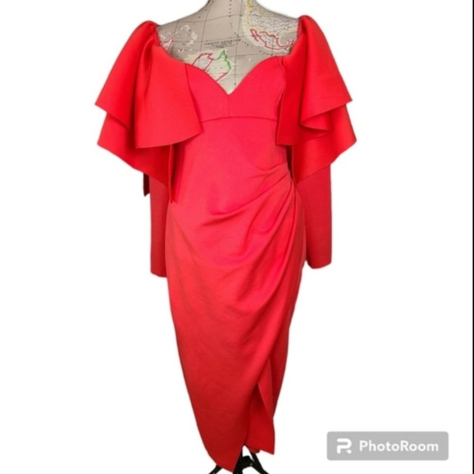 ASOS DESIGN Size 10 Red Orange Dramatic Ruffled Sleeves Open Back Midi Dress NWT