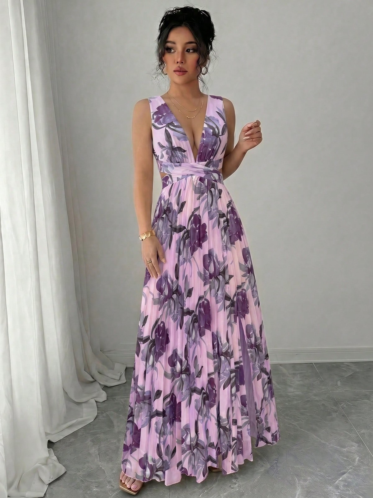 Elenzya Floral Sleeveless A Line Maxi Dress