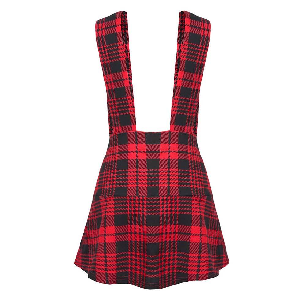 Womens Tartan Pinafore Dungaree Short Ladies Christmas Mini Skater Skirt Dress