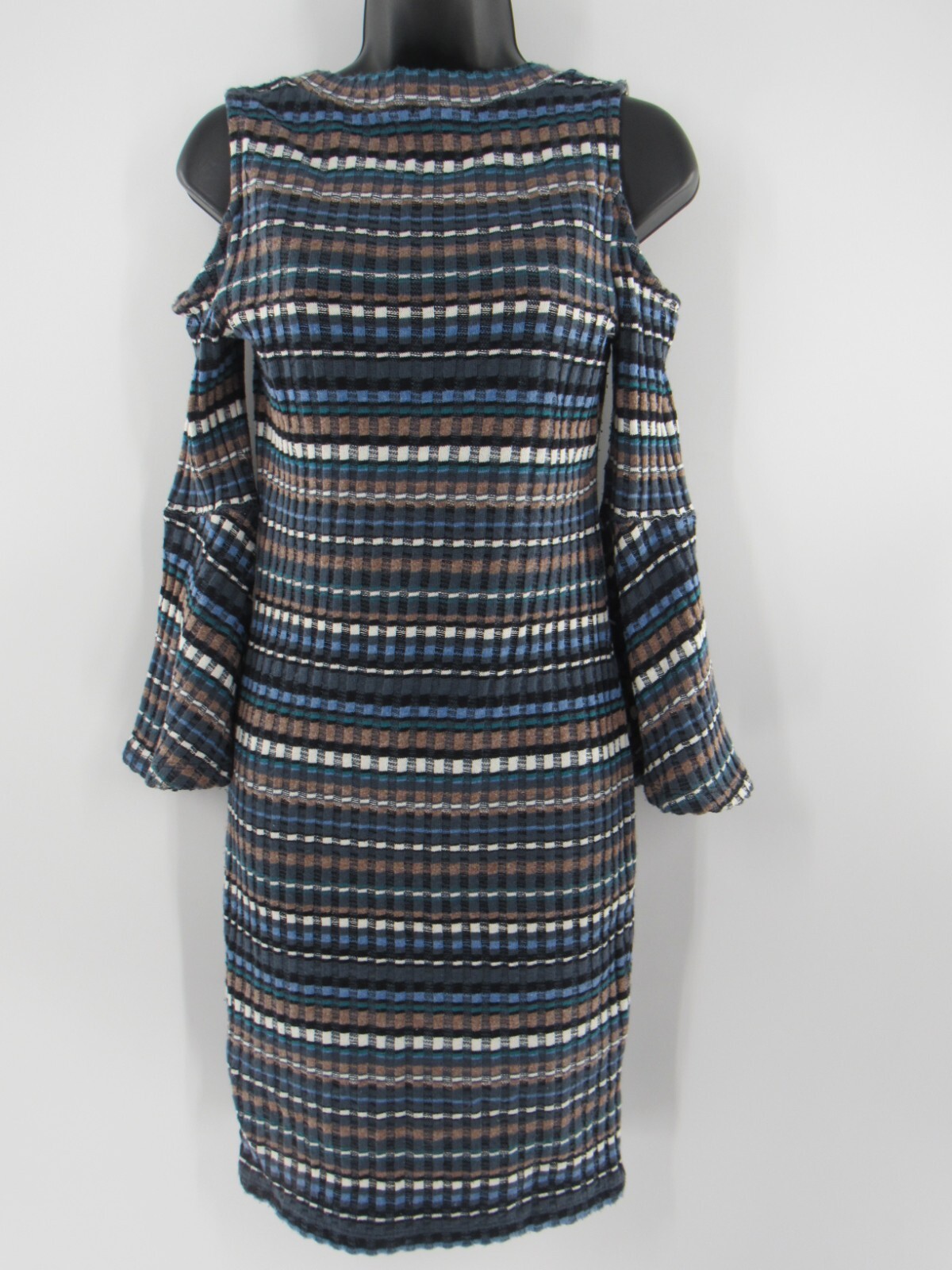 Ella Moss Women Cold Shouder Bell Sleeve Striped Knee Length Dress Retro S Small