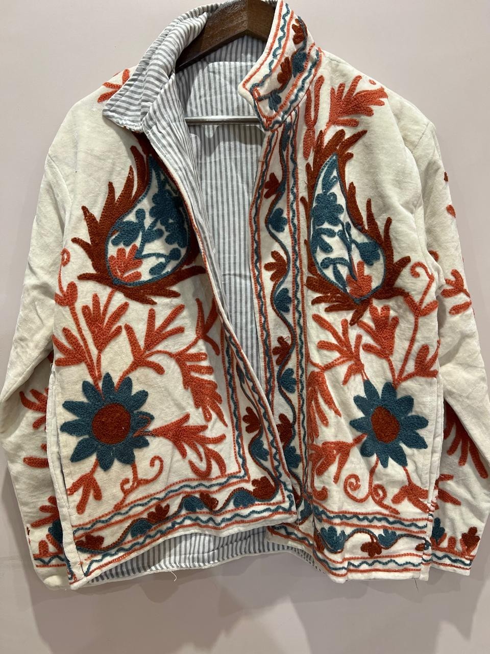 Handmade Hand-Embroidered Leopard Floral Velvet Jacket, Velvet Embroidered