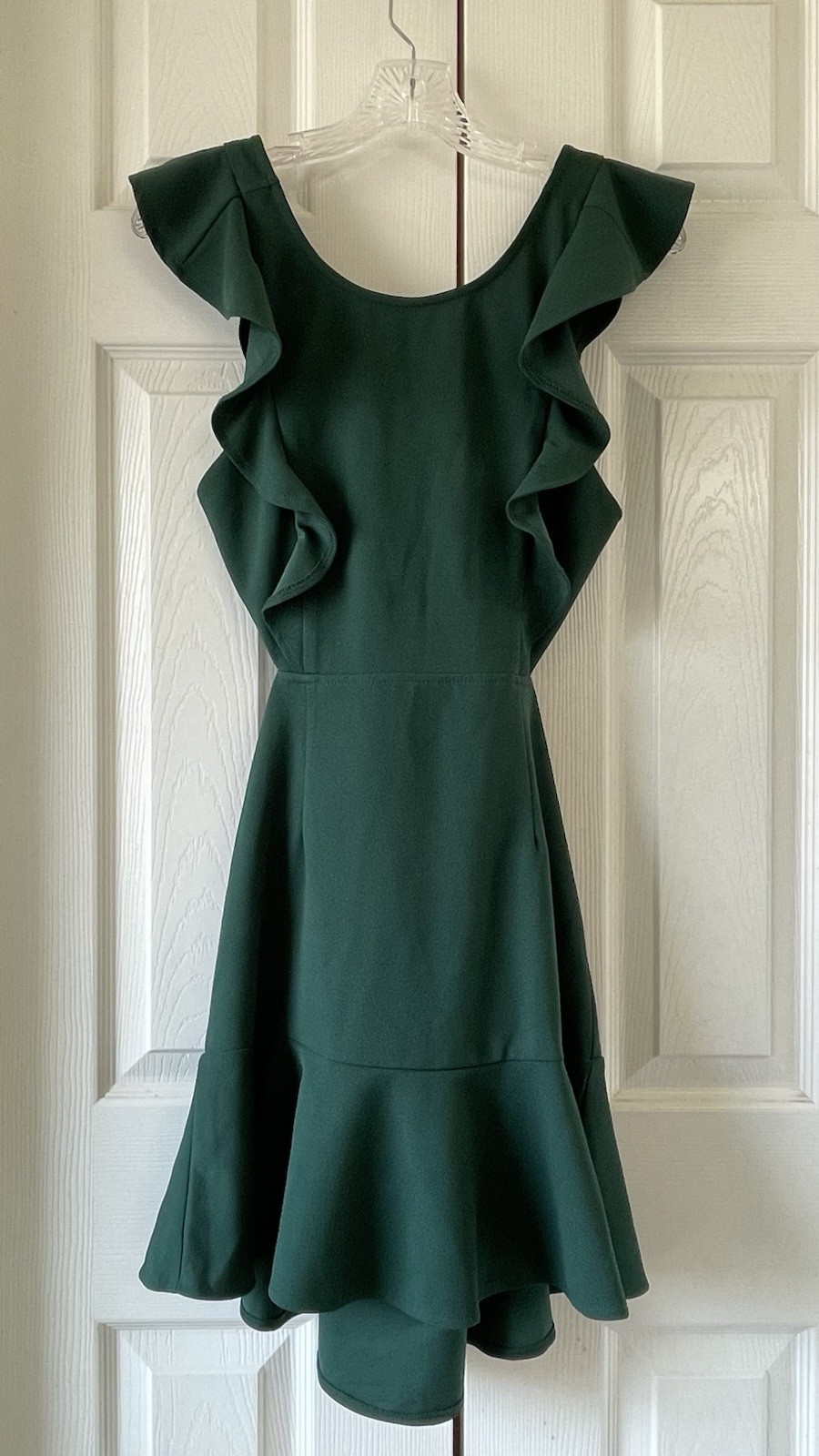 Hello Molly Green Ruffle Flutter Sleeve Backless Fit & Flare Mini Dress M