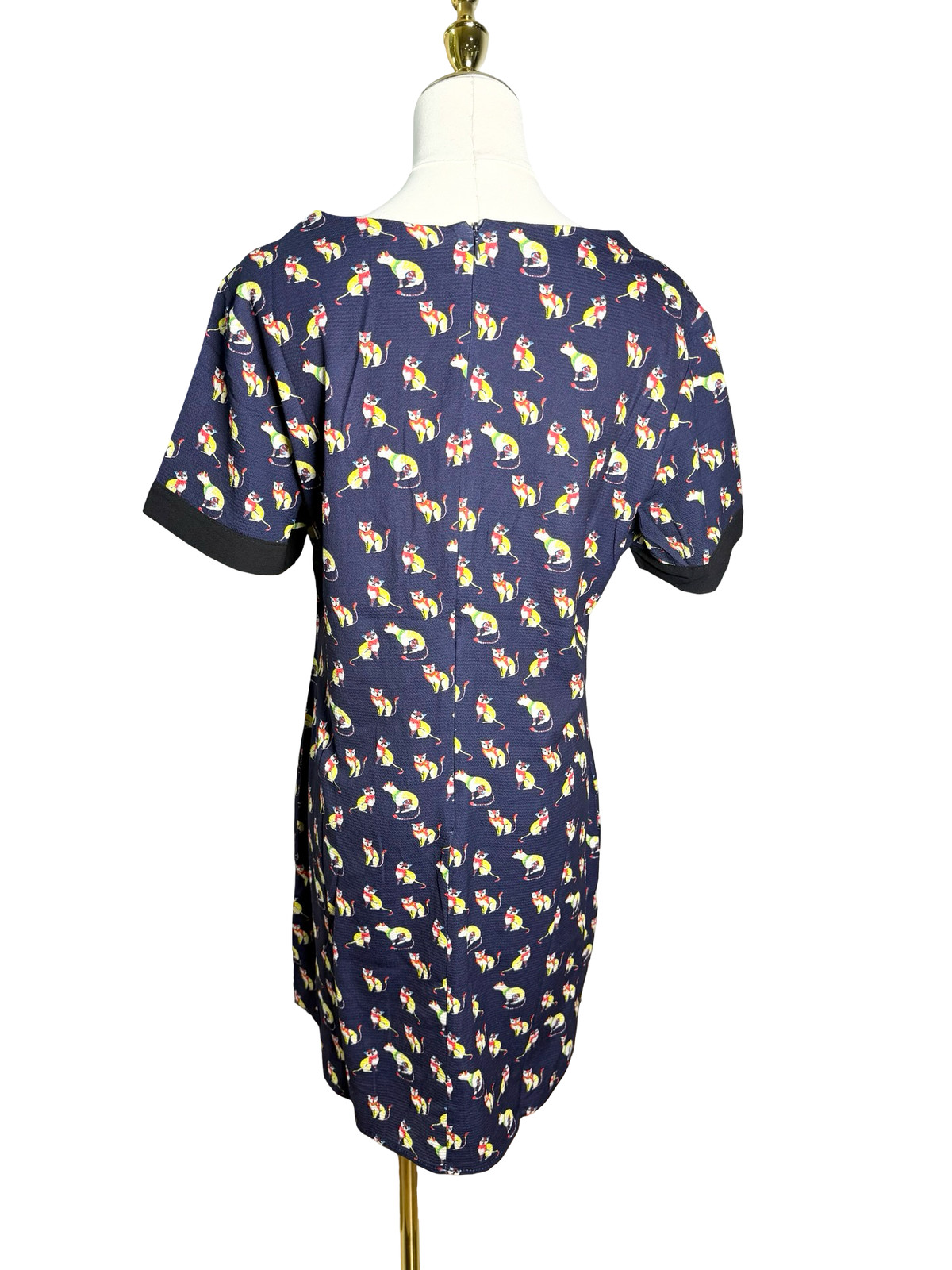 SM Wardrobe AW-33 Cat Print Short Sleeve Mini Dress