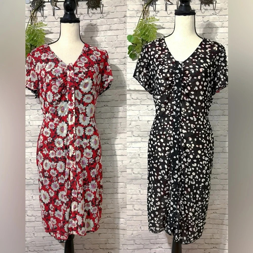 Cabi Reversible Gemini Mesh Button Down Ruched Mini Dress Sz S