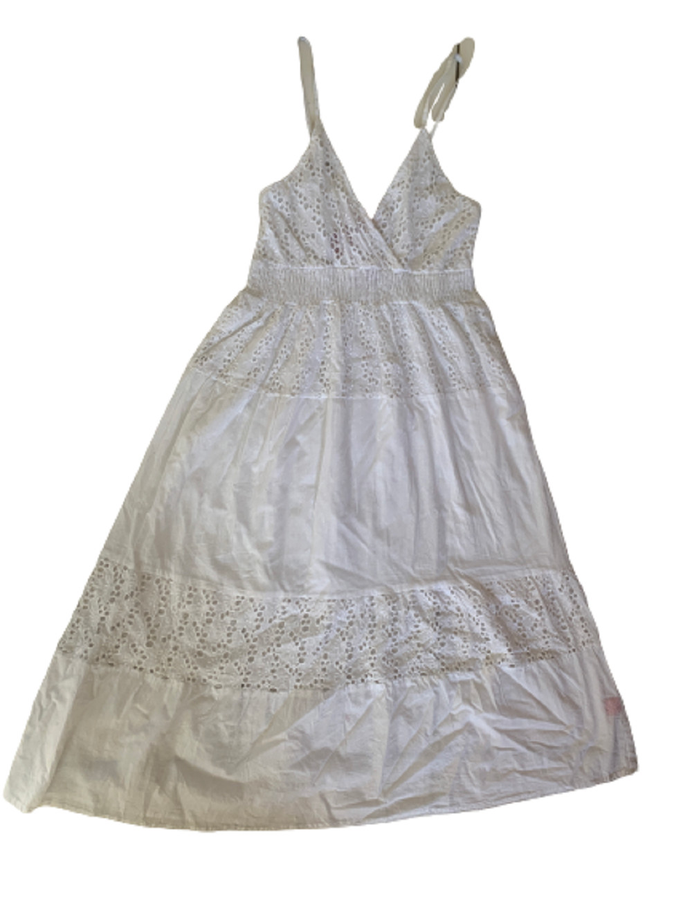 Women v neck cotton eyelet dress solid ombre elastic spaghetti strap summer US