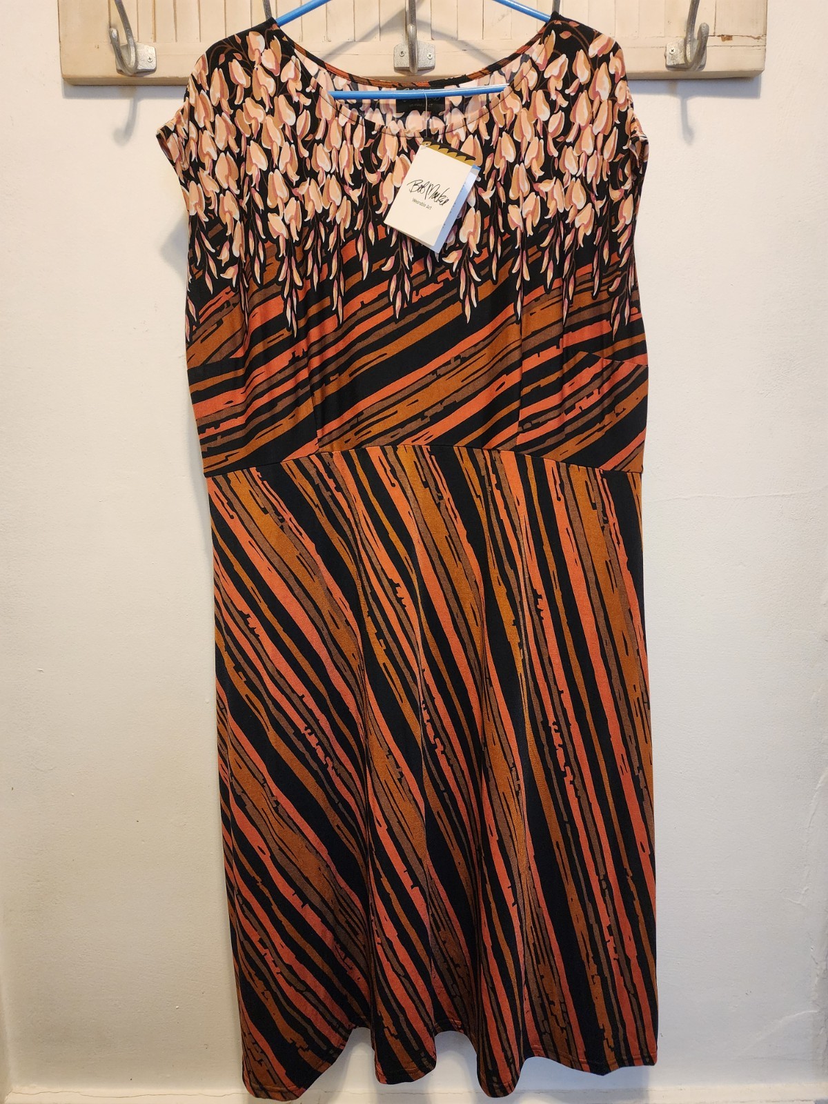 Bob Mackie Wearable Art Retro Maxi Dress Plus Stretch Travel Knit NEW Plus 1X