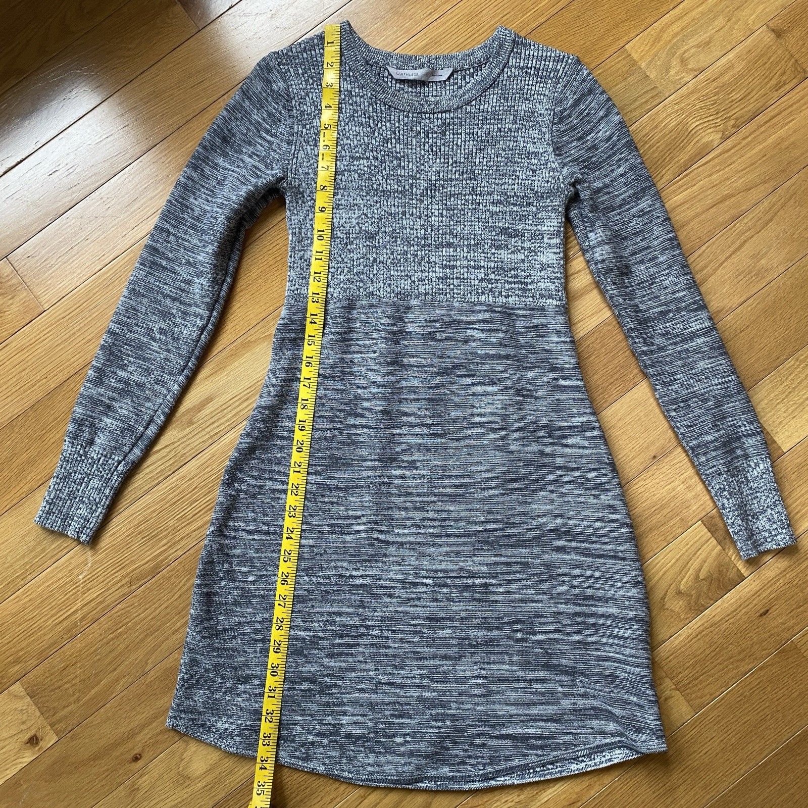 Athleta Gray Space Dye Long Sleeve Knit Sweater Dress A-Line Crew Neck Small