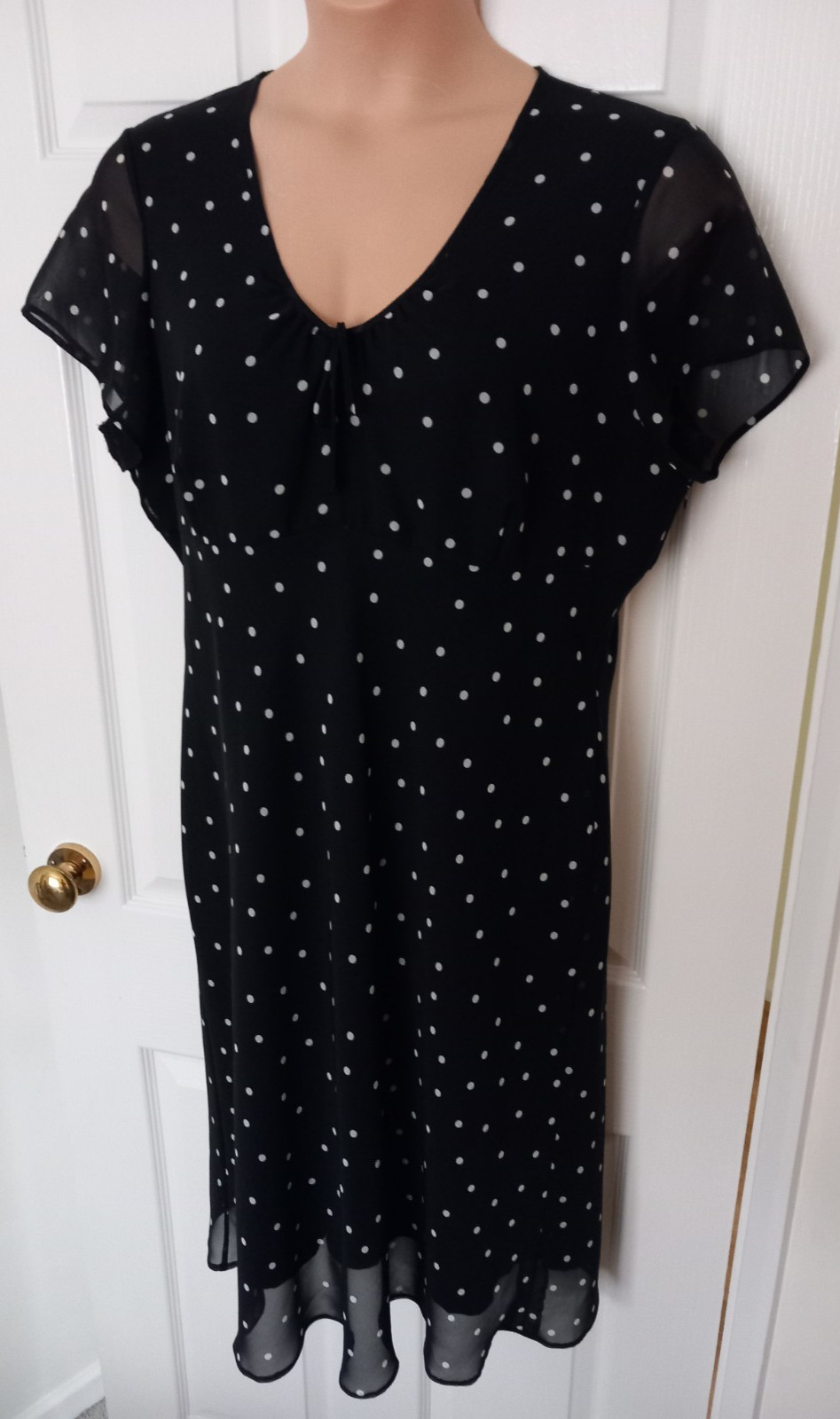 St. Michael Marks & Spencer Black Polka Dot Sheer Dress UK 20 Vintage ’96
