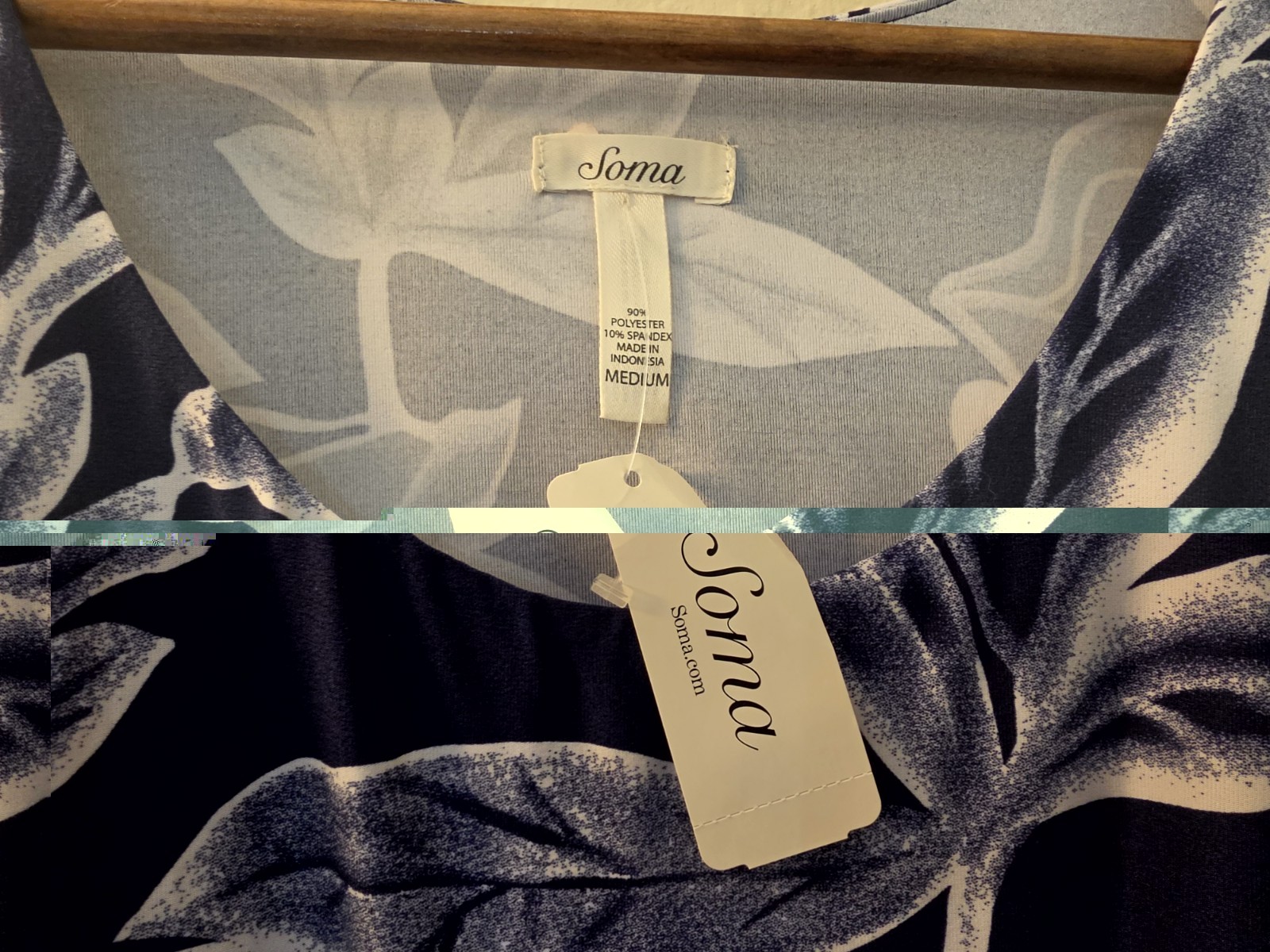 NWT Soma Dress Womens Medium Navy Blue Grey White Floral Tiered Asymmetrical Hem