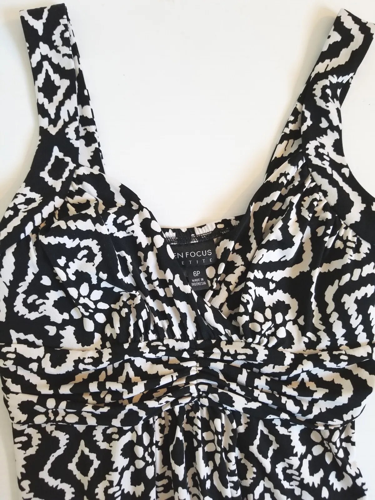 Enfocus Petite Black & White Maxi Stretch Sleeveless Dress Size 6P 49″ Inches