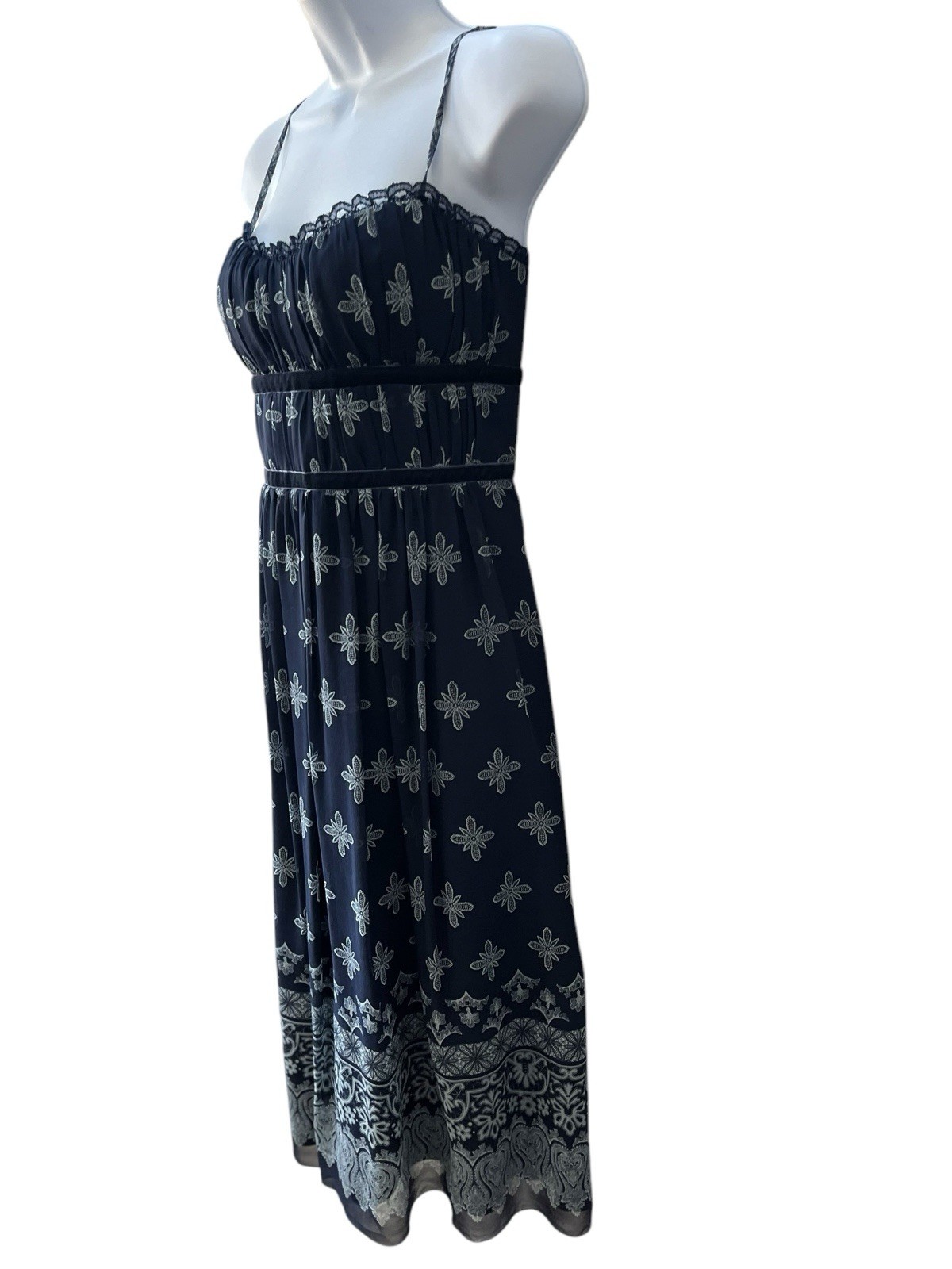 New Max & Cleo Boho Print Silk Dress 10 Sweetheart Neck Blue Sleeveless NWT $138