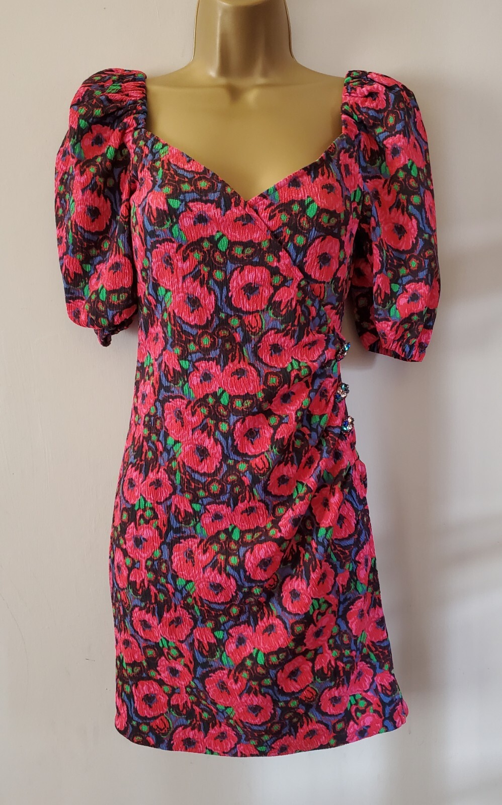 Ba&sh Lab Creative Dolly Jewel Button Summer Mini Dress Size 0 UK 6 New RRP £230