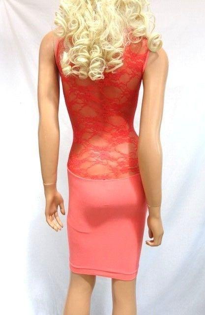 BEBE Stretch Bodycon Sexy Sheer Lace Sleeveless Tank Dress Fuschia Petite