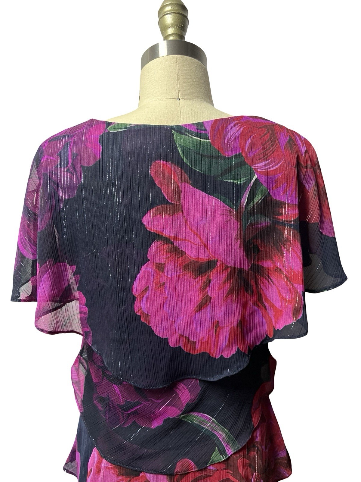 Ignite Evenings Floral Layered Ruffle Midi Dress Blue Size 4 Wedding Guest Party