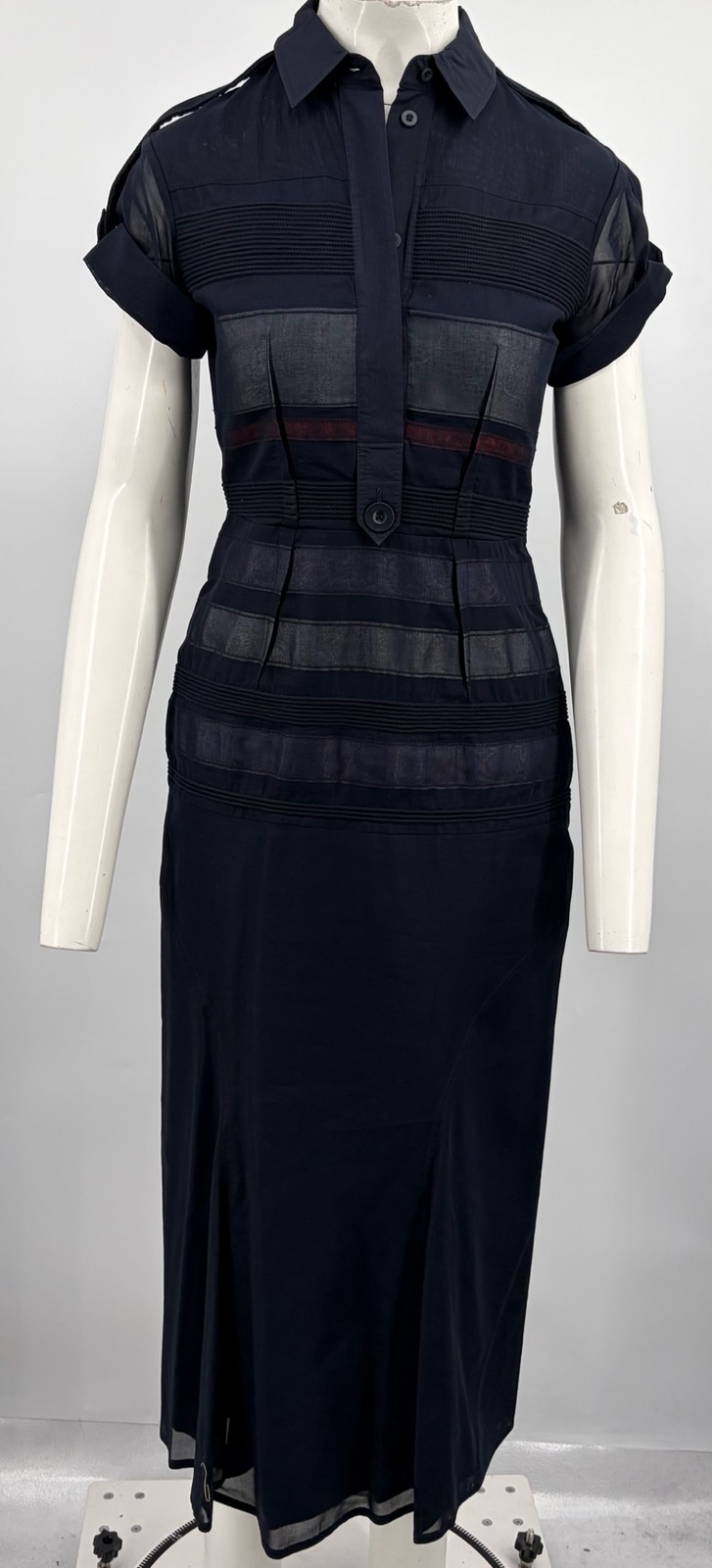 Sportmax Navy Sheer Color-Block Cap-Sleeve Midi Sheath Dress sz 4