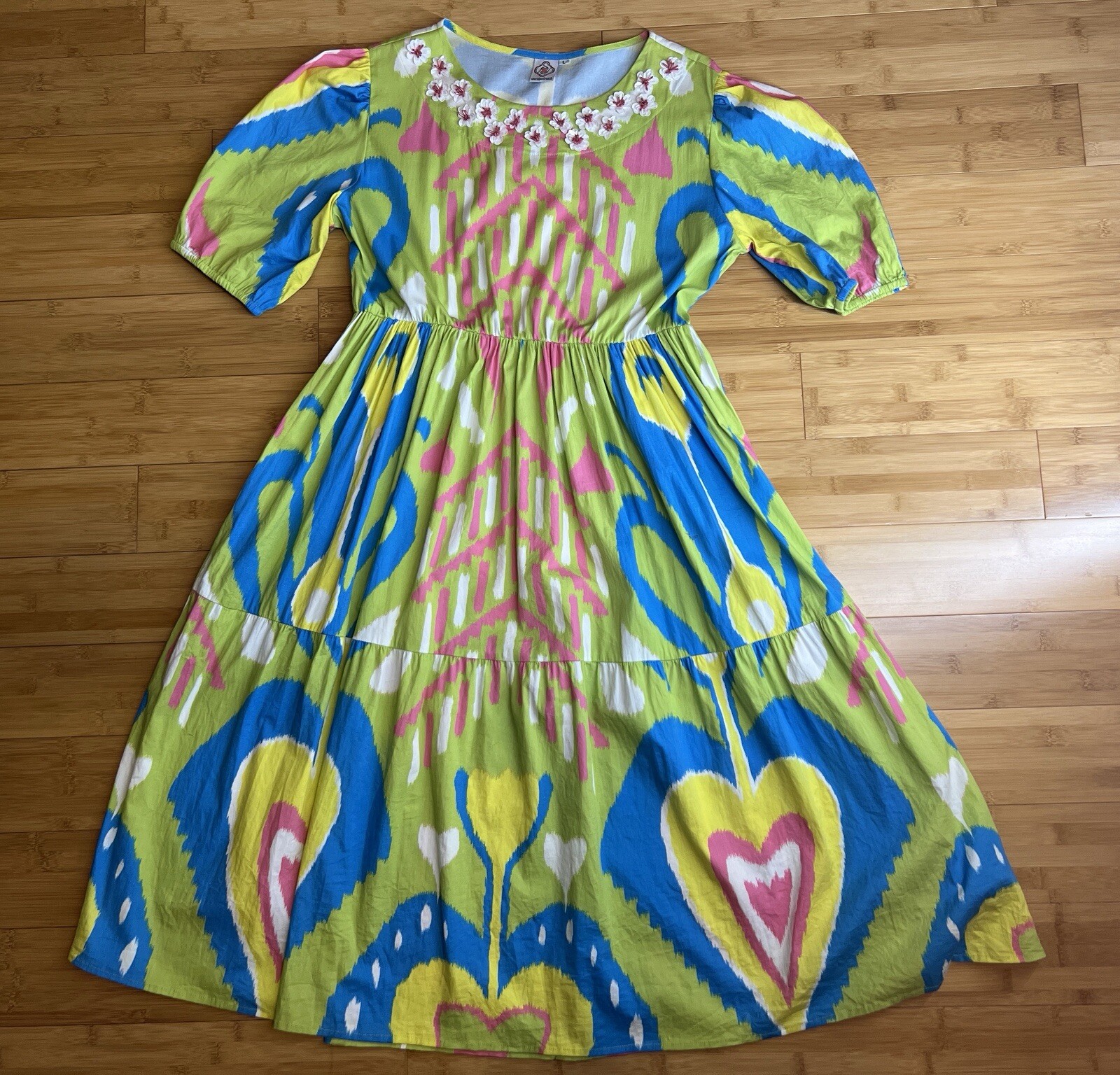 Sheridan French Women pullover Resin floral detail Colorful Arcadia Dress|SZ:L