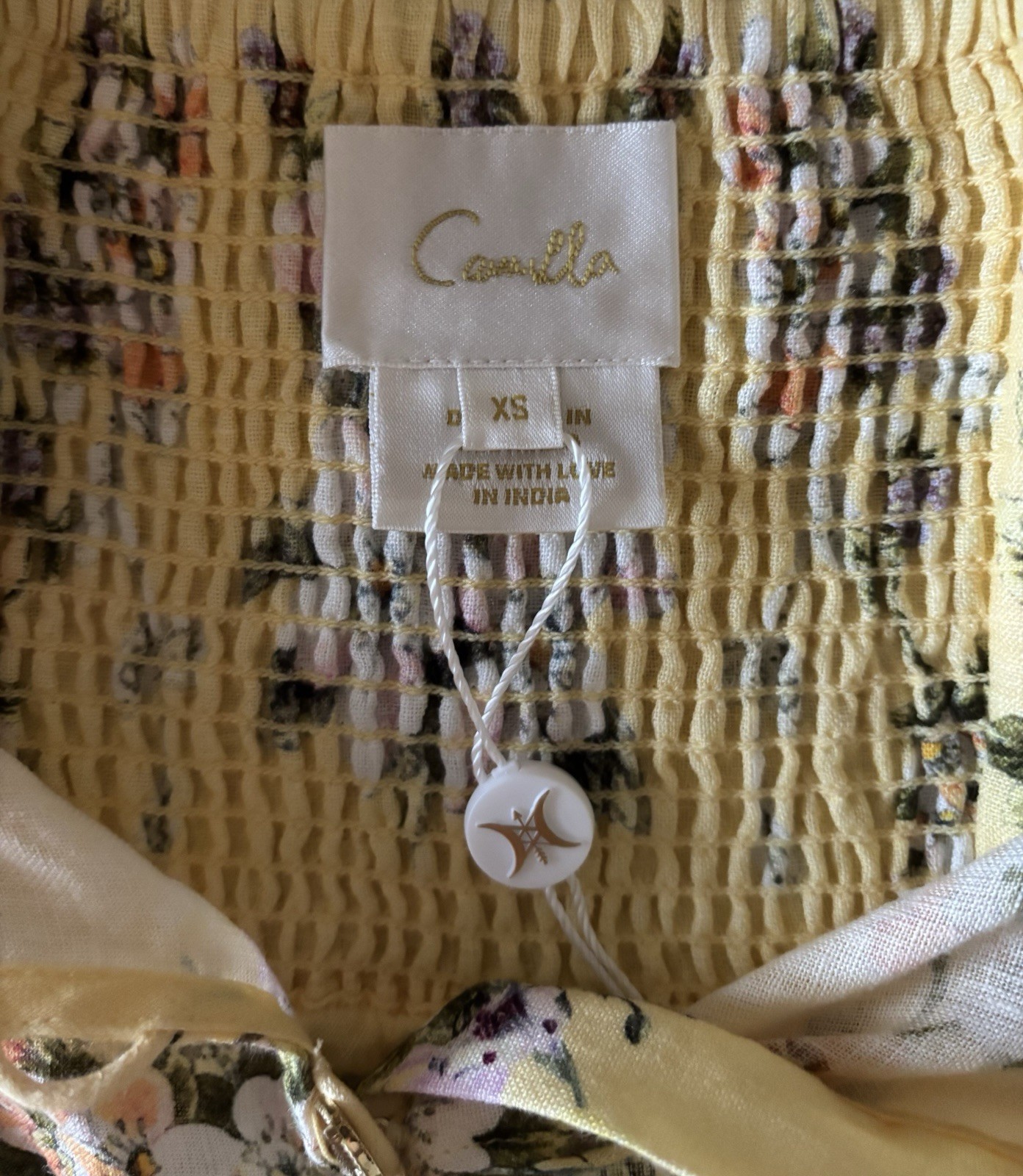 Camilla Designer Halter Romper Darling Buds Yellow And Floral 100% Linen Size XS