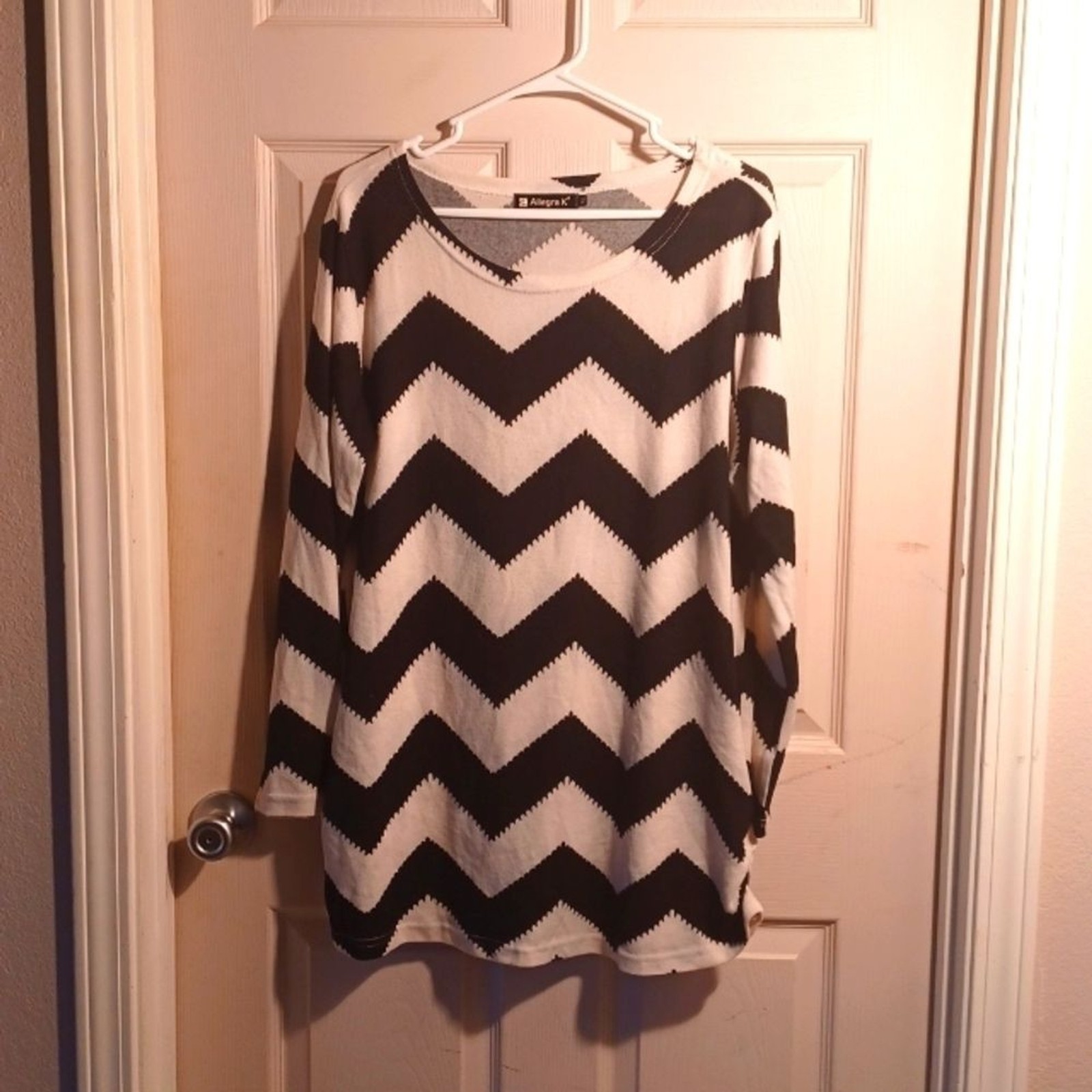 ALLEGRA K XL SWEATER DRESS BLACK AND WHITE CHEVRON