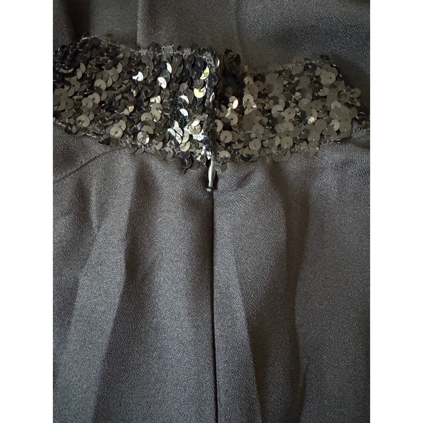 Vintage (Original Tags) | Black Sequin Collar Woven Crepe Dress | Size 18