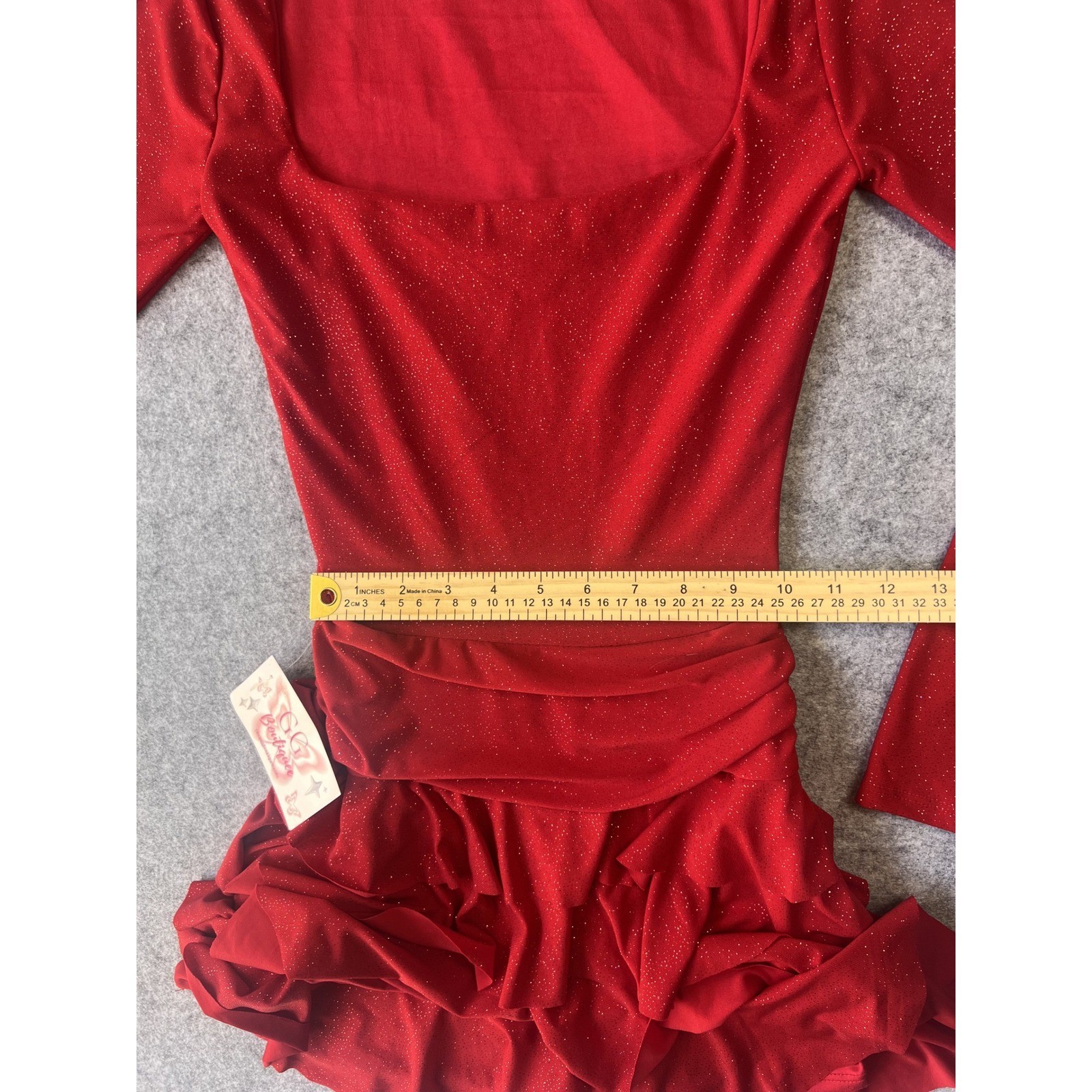GG Boutique Tiered Ruffle Romper Dress XSmall Red Glitter Long Sleeve Skort