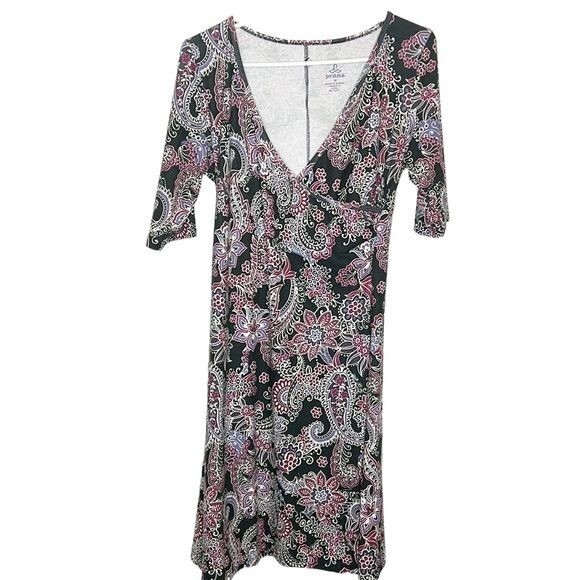 Prana Nadia Surplice Paisley Dress Women’s Medium Faux Wrap Athleisure Casual