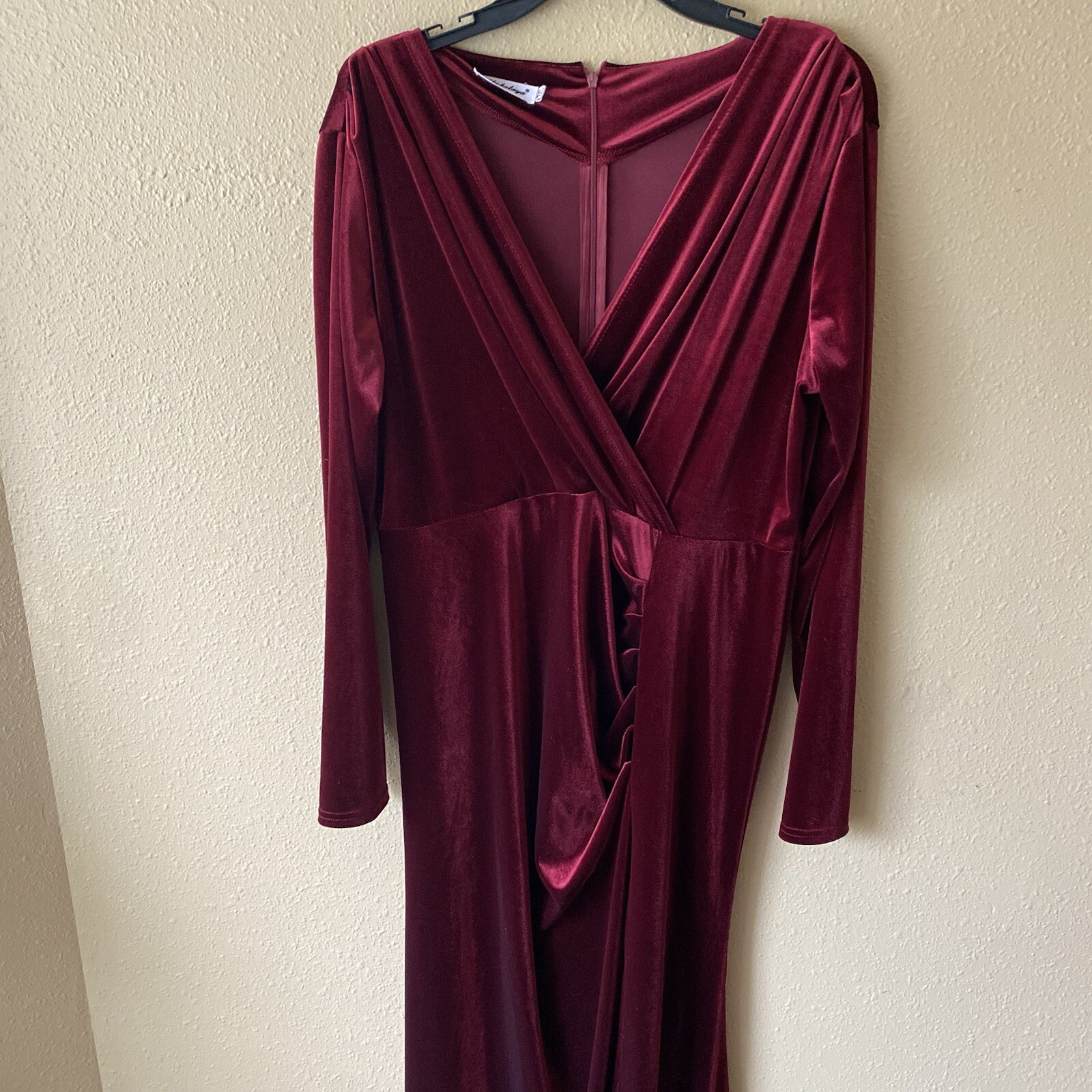 Ababalaya Crushed Velvet Maroon Red Slit Maxi Dress XXL Dark Romantic